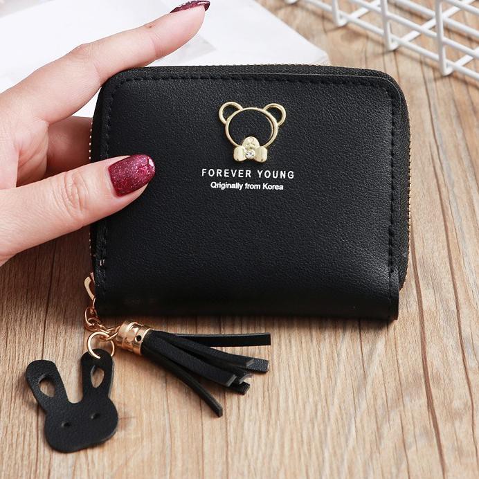 Produk Terlaris •OKEY BELI•DL082 DOMPET KARTU KOIN WANITA PENDEK LUCU MOTIF BINATANG BEAR IMPORT cod