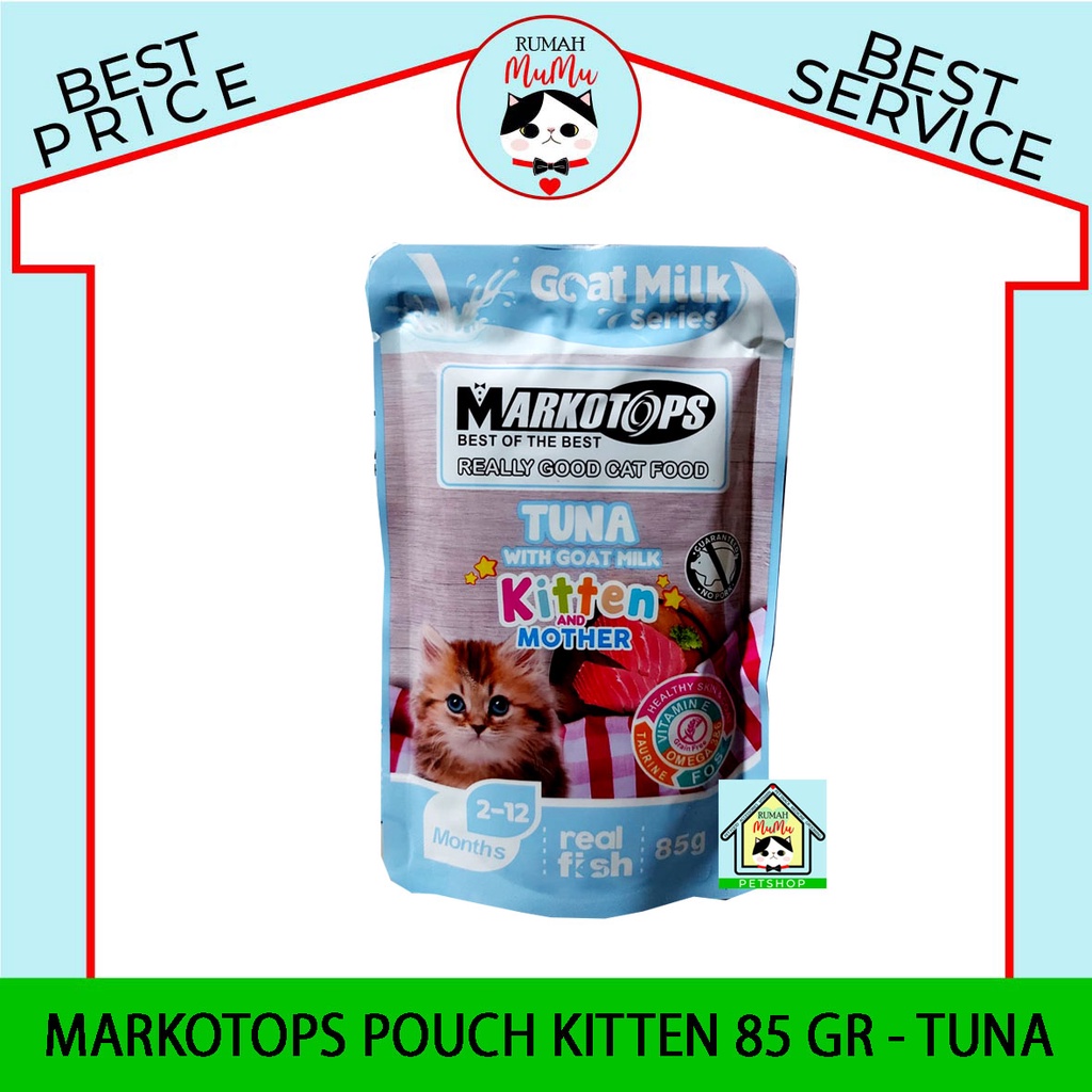 MAKANAN BASAH KITTEN MARKOTOPS POUCH 85 GR GOAT MILK