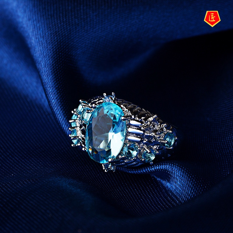 [Ready Stock]Sapphire Topaz Ring High Profile Fashion Personality