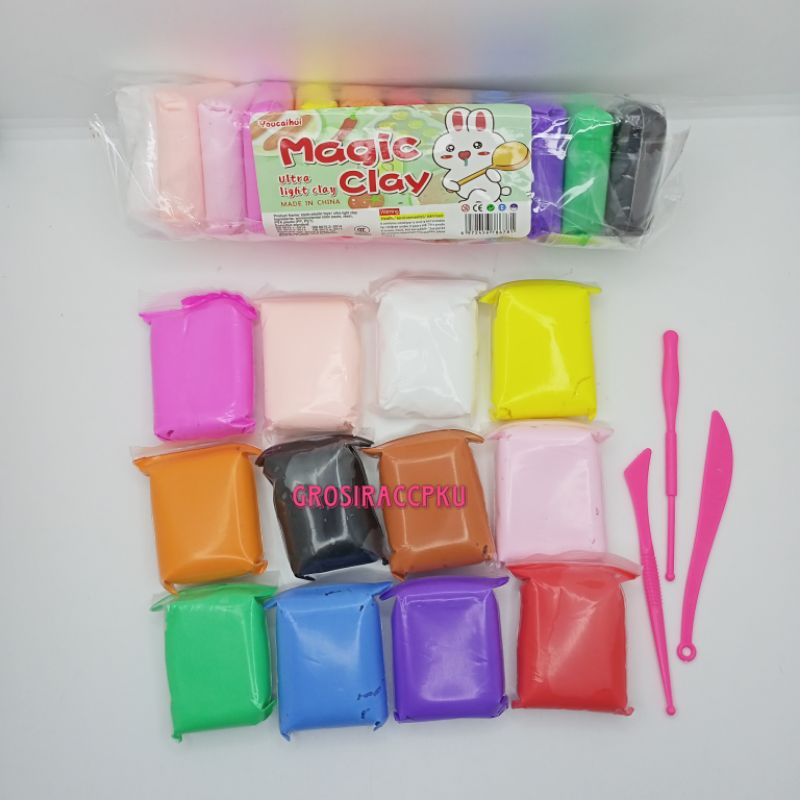 Clay Mainan Anak isi 12 Warna Clay Dough Clay Magic  Polymer Clay