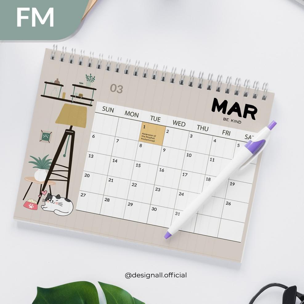 

[PRODUK V0WFU] Designall Kalender Meja / Kalender Duduk Aesthetic Tahun 2022 Spiral FM R90