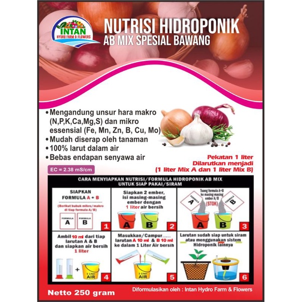 Nutrisi Hidroponik (AB Mix) Spesial Bawang (Pekatan 1 liter)