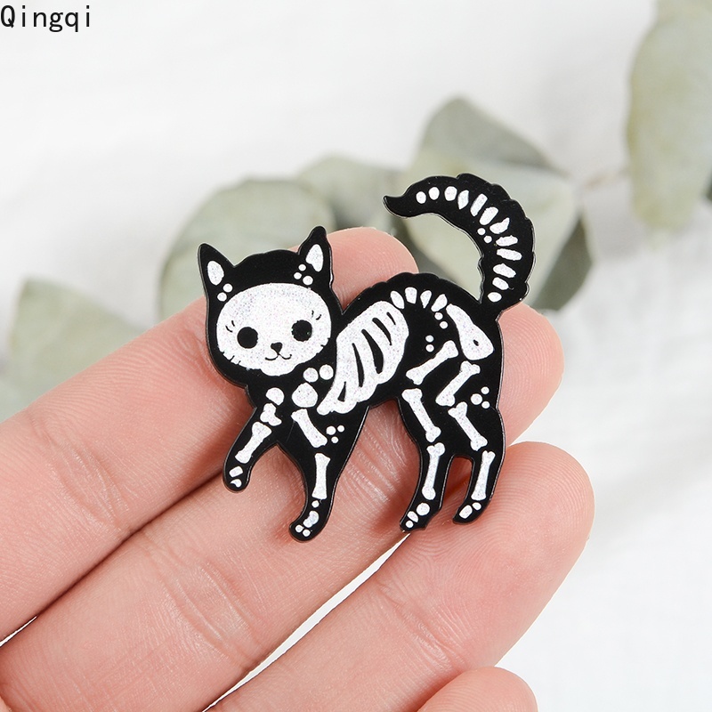 Bros Pin Enamel Bentuk Kucing Hitam Gaya Gothic Untuk Aksesoris