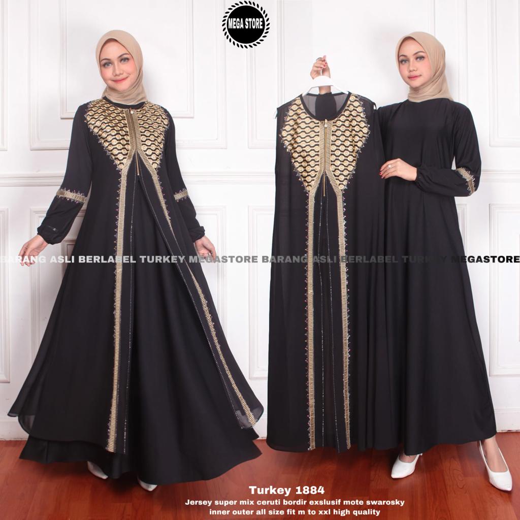 Turkey Abaya Original Asli megastore Model 1884  Gamis Jumbo kekinian Inner Outer Ceruti Jersey Prem