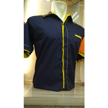 Baju kerja kombinasi custom bordir/baju kerja tangan pendek/seragam karyawan/kemeja lapangan/kemeja restoran tambah bordir