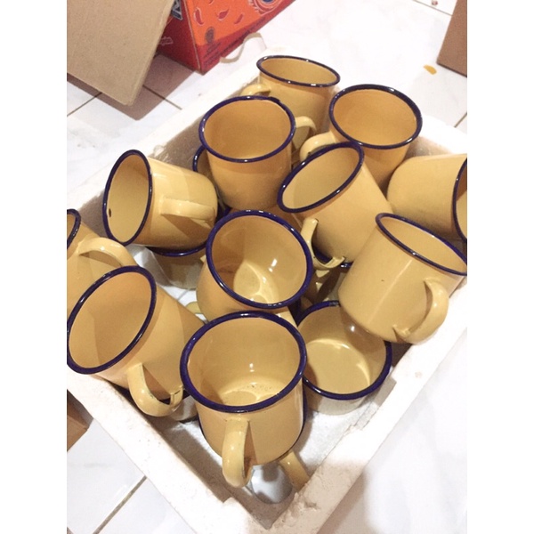 Gelas Mug Jadul Enamel Defect 7cm dan Enamel Premium Keramik Defect Polos Mug Seng Blek [WAJIB BACA 