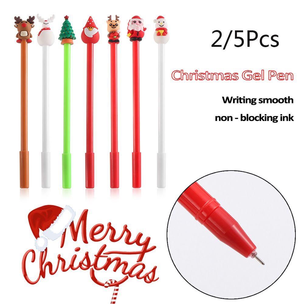 R-flower 2 / 5 Pcs Pulpen Gel Motif Santa Claus / Rusa / Boneka Salju Untuk Dekorasi Natal