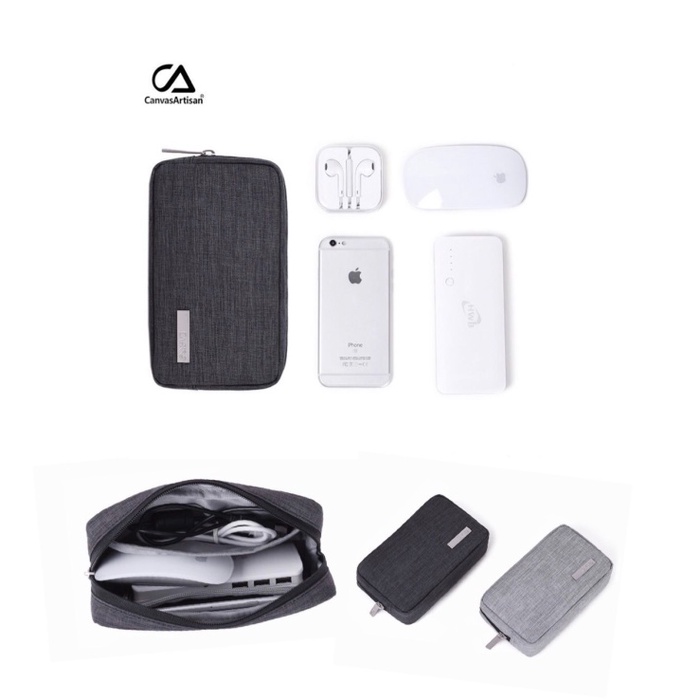 Tas Duffel Organizer PANACHE Waterproof CanvasArtisan Travel Gadget Cable Bag USB Pouch - BLACK (V8K