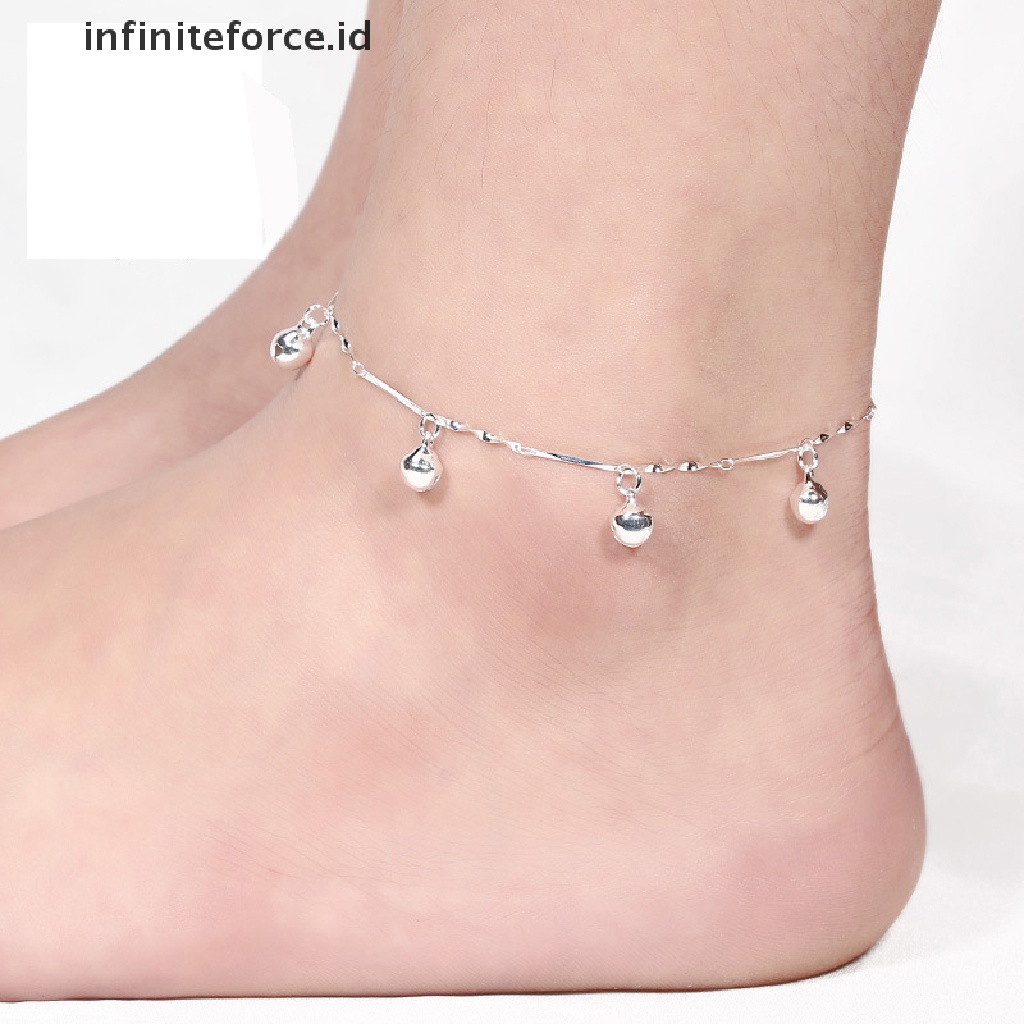 Infiniteforce.id Gelang Kaki Wanita Lapis Silver 925 Aksen Lonceng Untuk Pantai