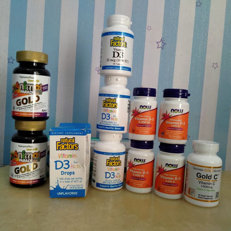 Vitamin US asli termurah Natures Plus Animal Parade Gold multivitamin, D3 kids 500iu, Vit C chewable