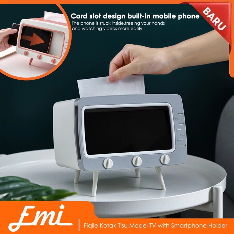 Kotak Penyimpanan Tisu Tissue Box Model TV with Smartphone Holder