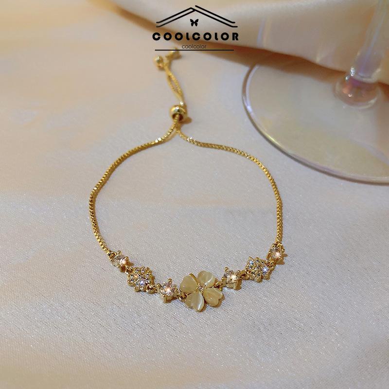 COD❤️Gelang Bunga Kelopak Berlian Opal Wanita Korea Simpul Hadiah Aksesoris Perhiasan Fashion kecenderungan Mewah Fashion Ready Stock