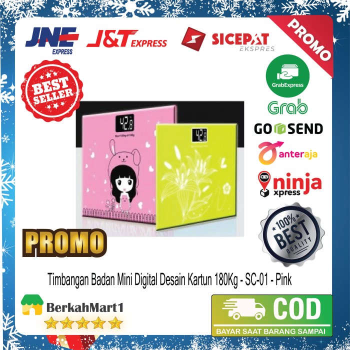 Timbangan Badan Mini Digital Desain Kartun Unik 180Kg Taffware Pink