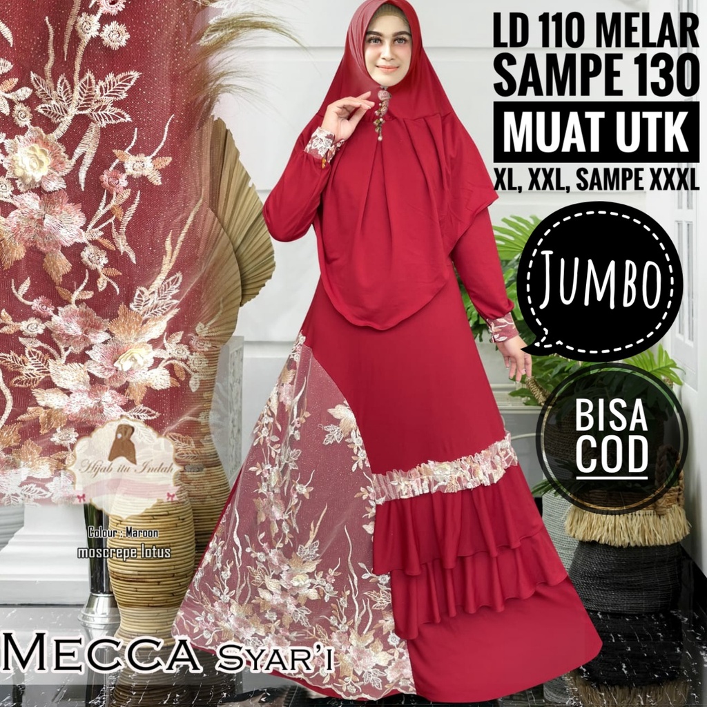 LD 120-140 Gamis Brokat Jumbo Mecca Baju Pesta Brukat Big size XXXL Polos Mewah