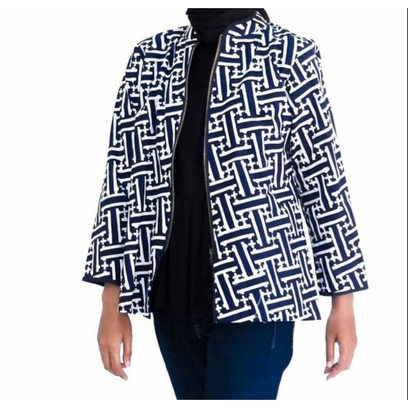 Atasan blouse wanita modern batik cap biru dongker solo