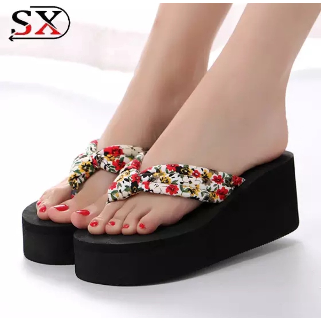 sandal jepit wedges wanita bunga SX