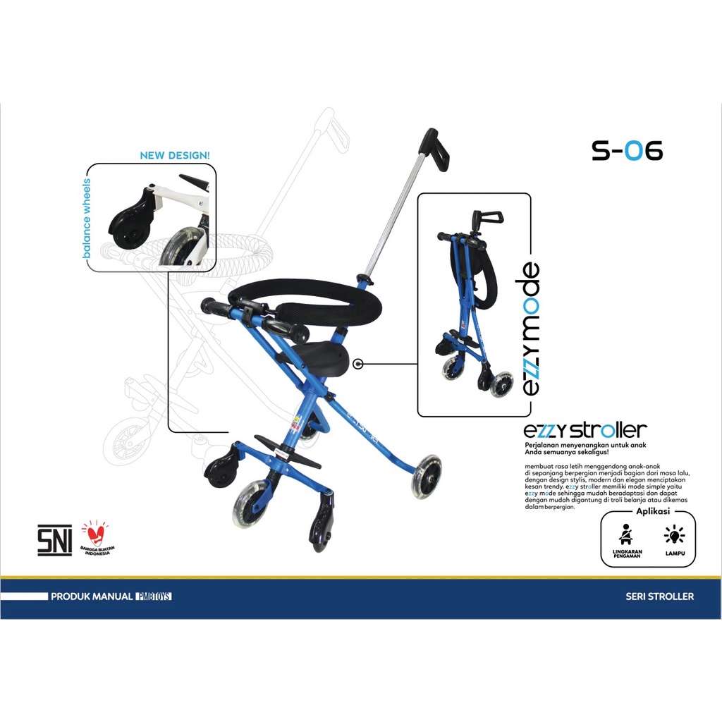 Stroller Anak PMB TOYS S06 Ezzy Kereta Dorong Bayi dan Balita Roda Lima Mode Portable SNI-1