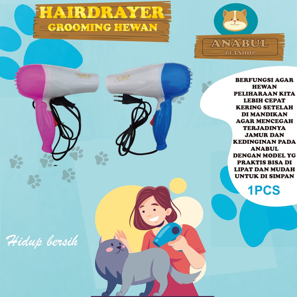 HAIRDRYER HEWAN PENGERING RAMBUT BULU KUCING ANJING KELINCI GROOMING HEWAN HAIR DRYER LIPAT