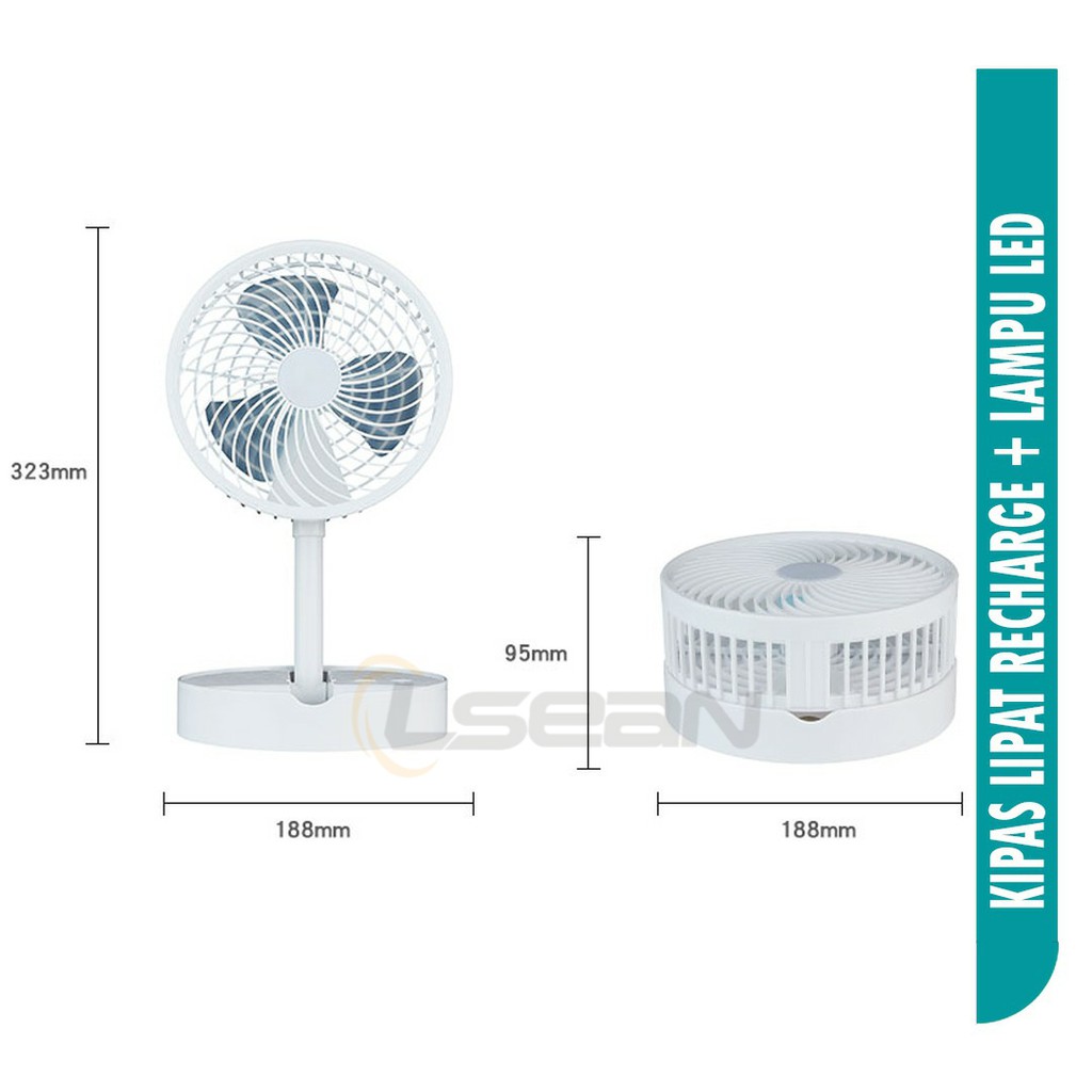 Kipas Lipat Recharge + Lampu LED