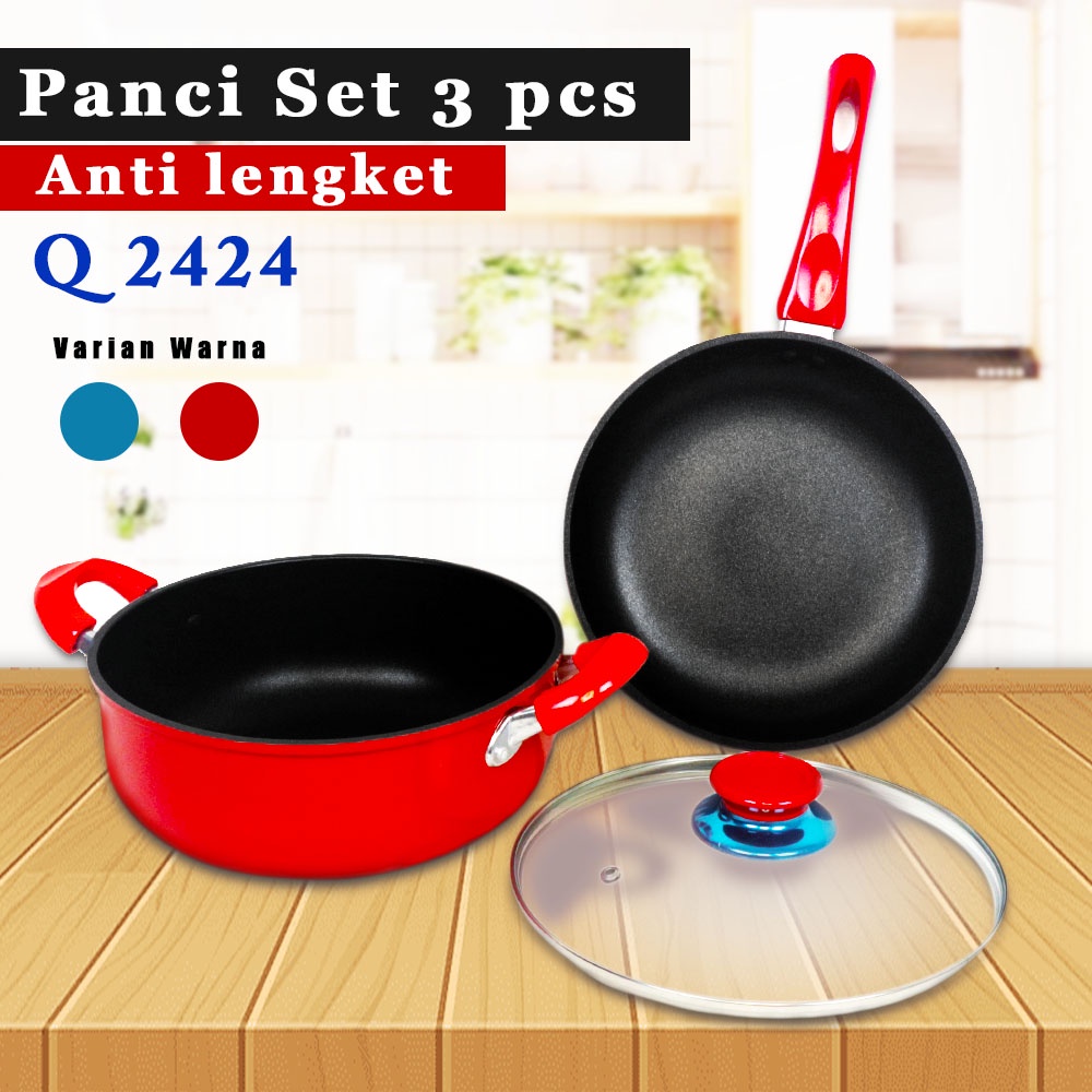 FM - Q2 Panci Wajan Teflon Set 3 pcs 2424 anti Lengket Random Warna / PENGGORENGAN