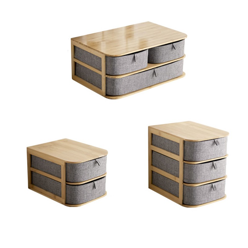 Multi Layer Drawer Type Bamboo Wood Desktop Storage Box Office