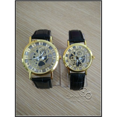 Jam Rolex Skeleton Gold Black Leather Couple #PalingMurah