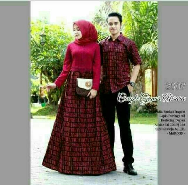 COUPLE GAMIS AKSARA BROKAT  MIX KATUN JARIK LAPIS FURING ALL SIZE KEMEJA BATIK LENGAN PENDEK.