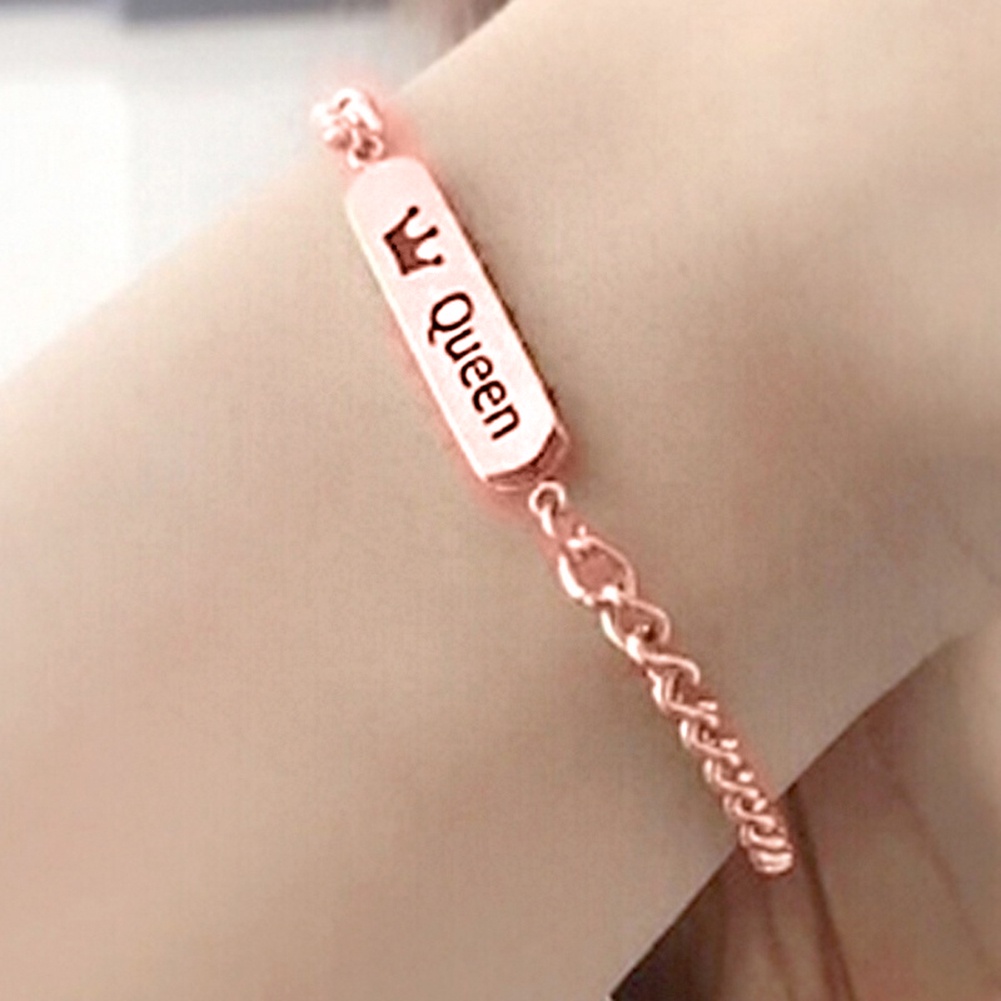 Hu Hu Hu Hu Hu Alat Bantu Pasang Kacamata♡ Gelang Rantai Desain Tulisan King Queen Untuk Pasangan