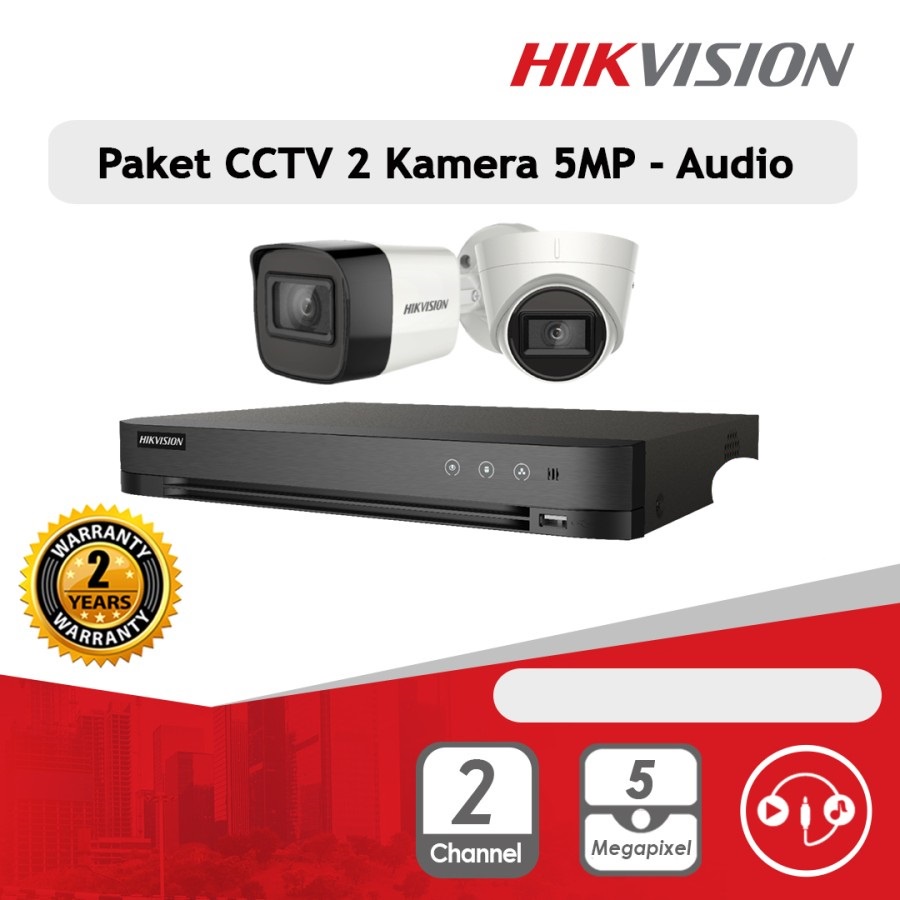 PAKET CCTV HIKVISION 5MP AUDIO 2 KAMERA TANPA HARDDISK LENGKAP