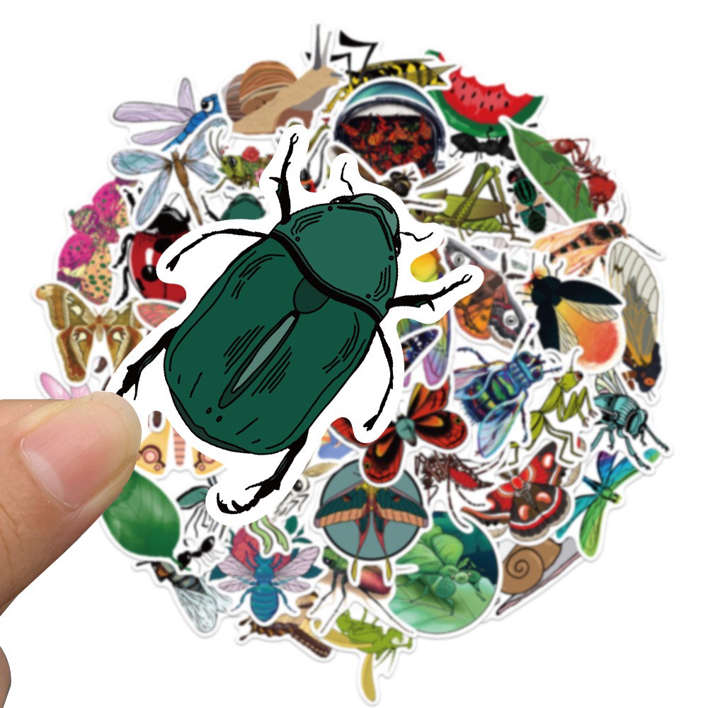 50PCS Nature Insect Stickers Animal Ant Ladybug Sticker for Bicycle Luggage Laptop Car Decal Educational Toys Stickers