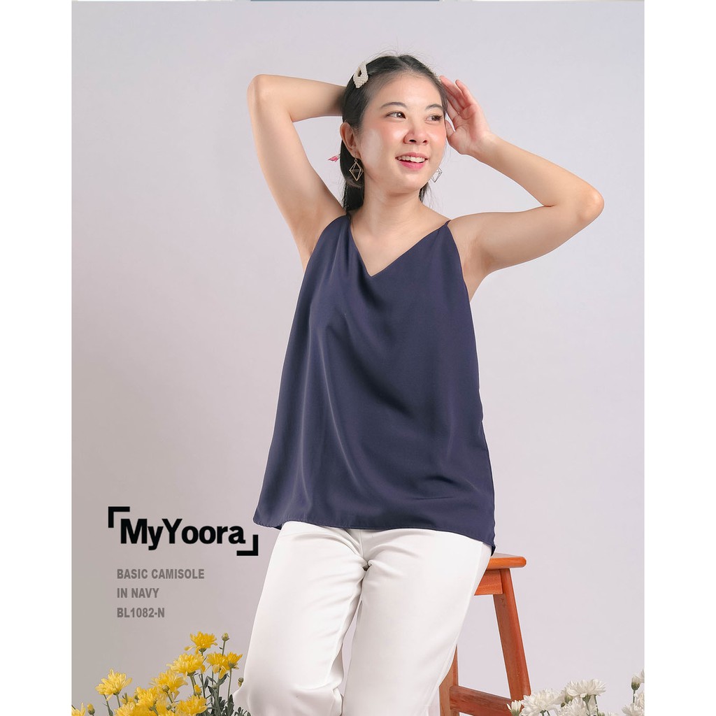 MyYoora Basic Camisole Tank Top Tanktop Cami Wanita BL1082-Navy-Adjustable