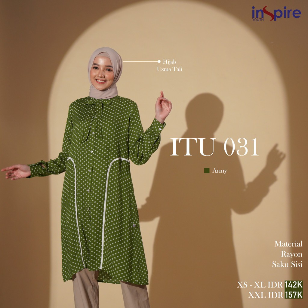 Inspire Tunik ITU 31 Bahan Rayon Baju Atasan Tunik Motif Polkadot Tunik Wanita Muslimah