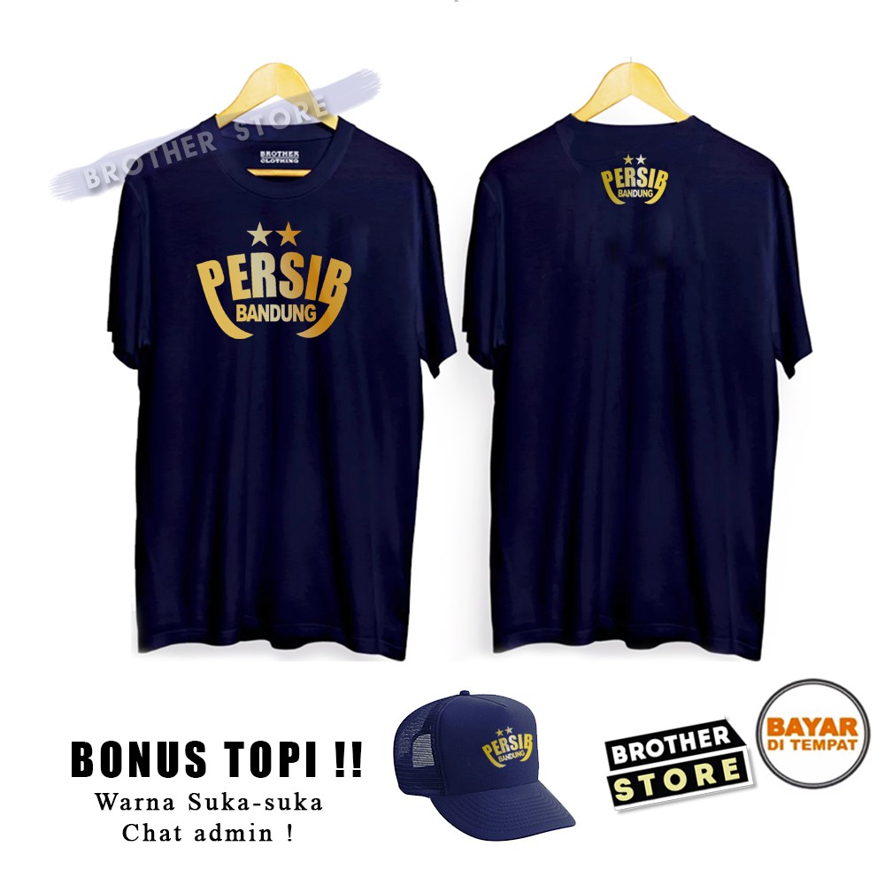 Bonus Topi !! Kaos Distro Pria PERSIB BANDUNG THE STAR Text Gold Premium