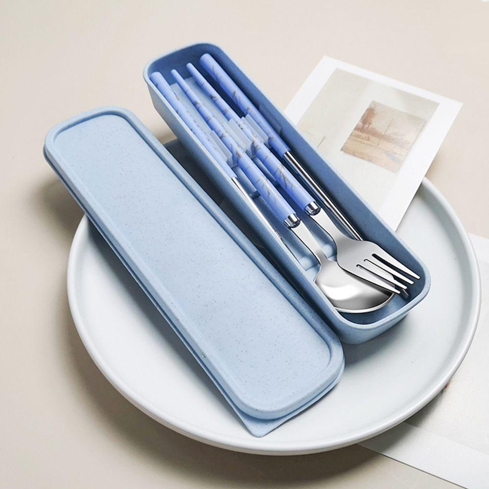 Top 3PCS/Set Alat Makan Set Travel Aksesoris Dapur Peralatan Makan Portable Reusable Camping Spoon Fork Chopsticks Set