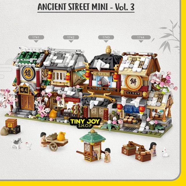 Model baru - LOZ Ancient Street Mini VOL. 3 WINTER  1741 - 1744  4 in 1 SERIES Building Block Brick 