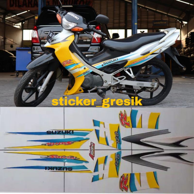 striping sticker satria hiu putih kuning