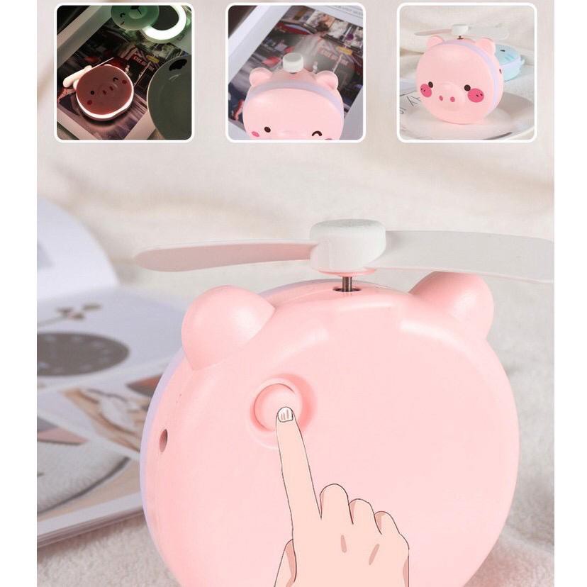 ☛TK☚ R191 Kipas Makeup LED Light 3 In 1 USB Charging / Kipas Mini Fan Cartoon / Cosmetic Mirror