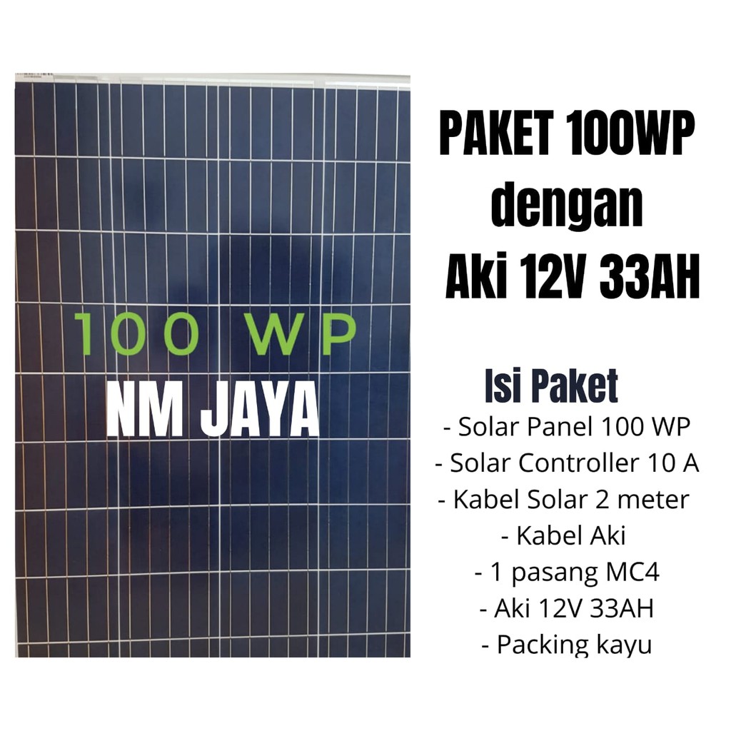 Paket Hemat Solar Panel 100WP termasuk Aki 12 V 33 ah termasuk packing kayu
