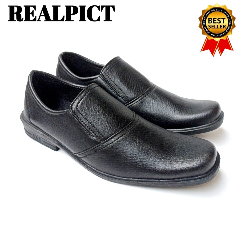 SEPATU PANTOFEL PRIA HITAM/SEPATU KULIT PRIA ASLI/SEPATU KERJA SLIP ON