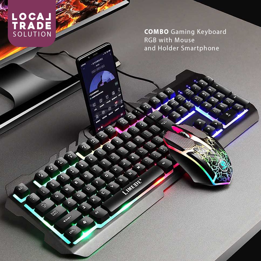 Combo Keyboard Gaming RGB with Mouse + Holder Smartphone