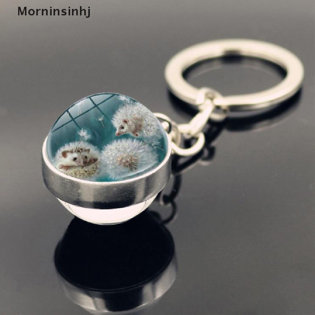 Mornin Liontin Gantungan Kunci Landak Lucu Cabochon Time Jewel Glass Ball Metal Keychain id