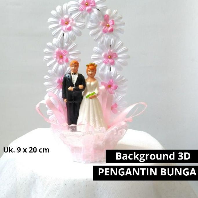 3D Hiasan Kue Background Cake Topper Patung Pengantin Jilbab Hijab Bunga