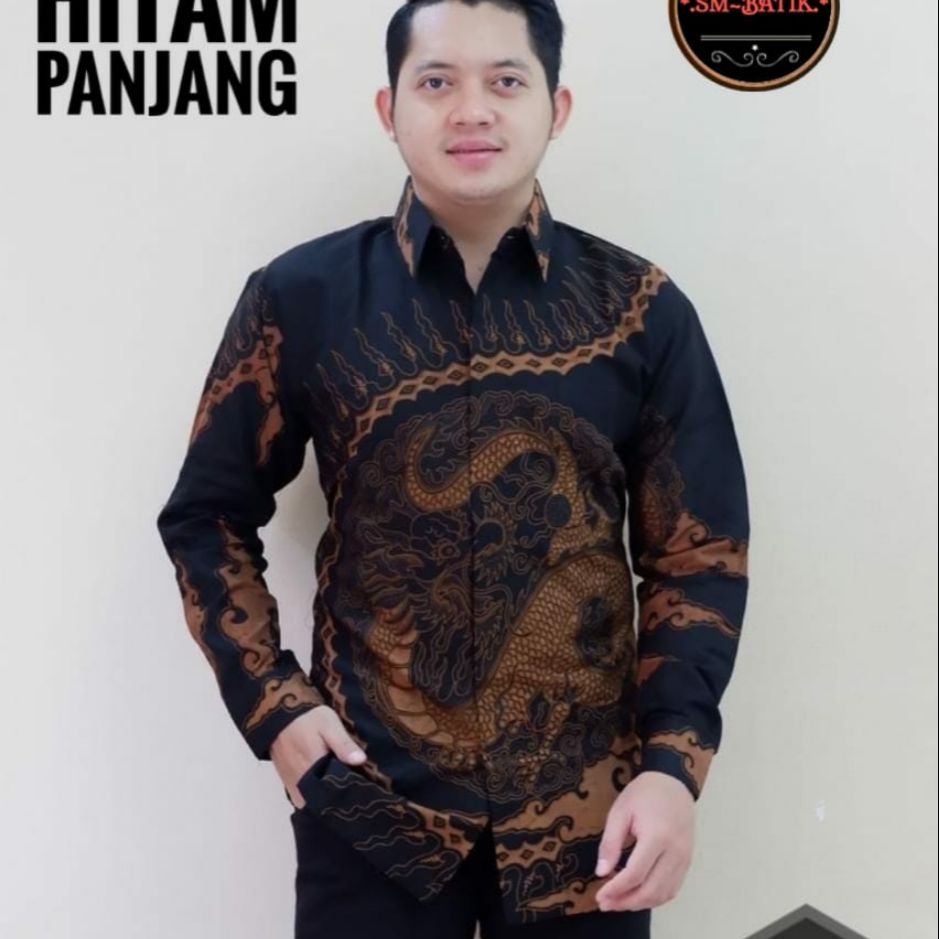 Kemeja Batik Lengan Panjang Warna Hitam NAGA HITAM Baju Batik Lengan Panjang Lapus Furing