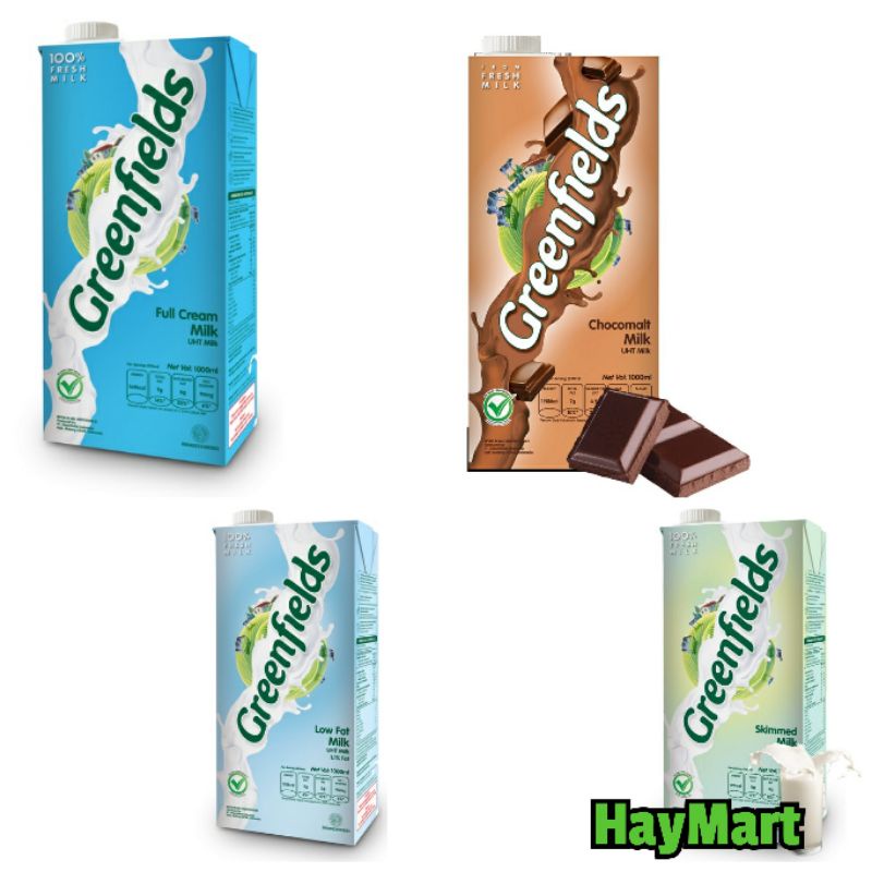 

GREENFIELDS SUSU UHT MILK FULL CREAM, CHOCOLATE, LOW FAT, & SKIMMED 1000 ML / 1L