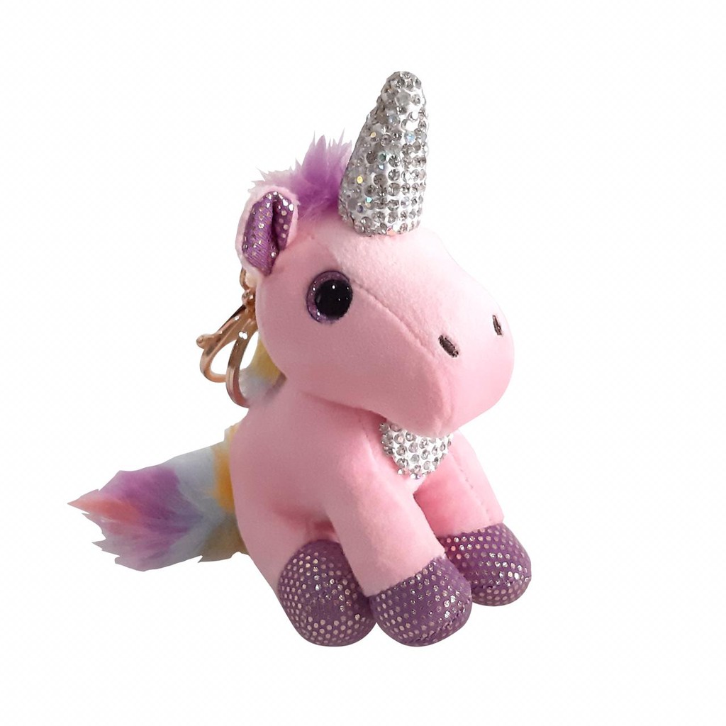 Unicorn Charms Ganci Keychain Pompom Halus Fluffy Gantungan Tas Unicorn Gantungan Kunci Unicorn