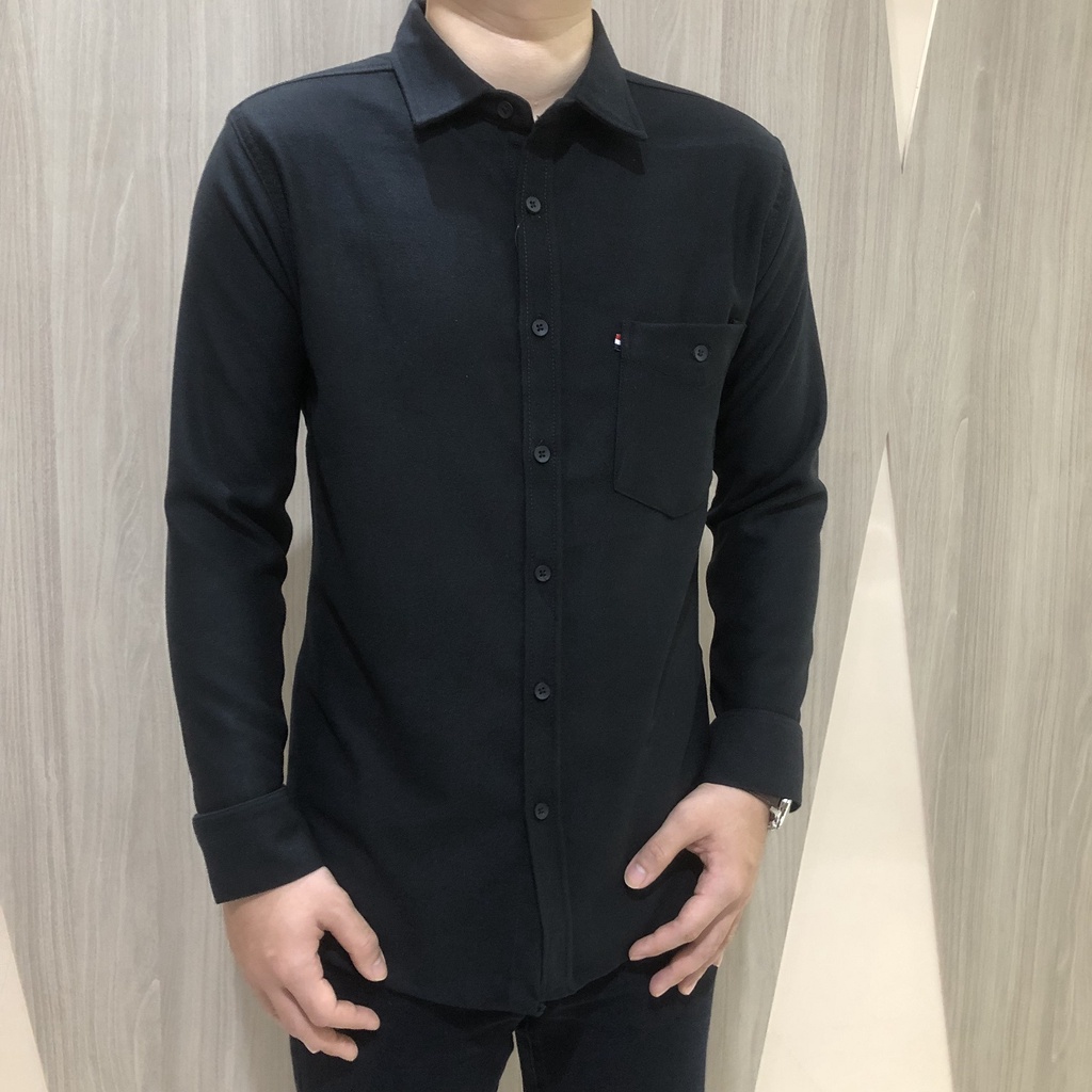 [GRIDLINE - LS053 Flanel Black, Navy, Light Grey, Dark Grey] Kemeja Flanel Polos Slimfit Pria Panjang Keren Premium Simpel Elegan