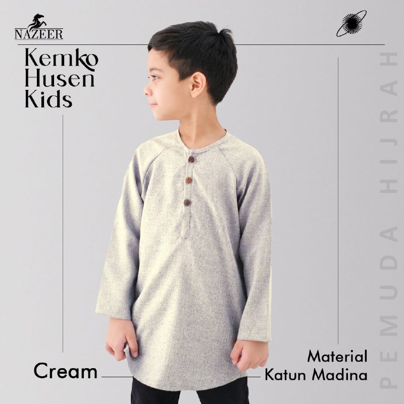 BAJU KOKO ANAK LAKI LAKI LENGAN PANJANG KEMKO HUSEN KIDS WARNA CREAM
