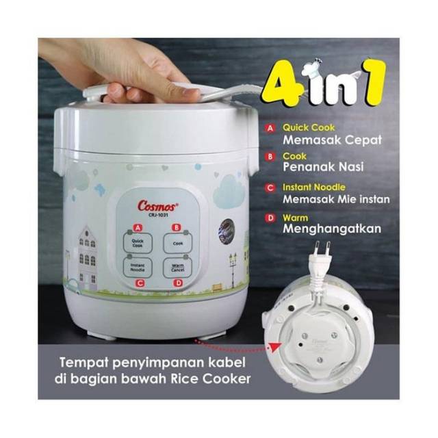 COSMOS Rice Cooker Digital Mini 4 in 1 0.3Liter CRJ1031