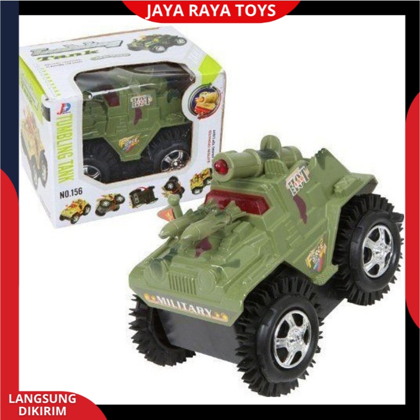 Mainan Anak Mobilan Baterai Tank Army Jungkir Balik Typing Tumbling Car Model Terbaru SNI
