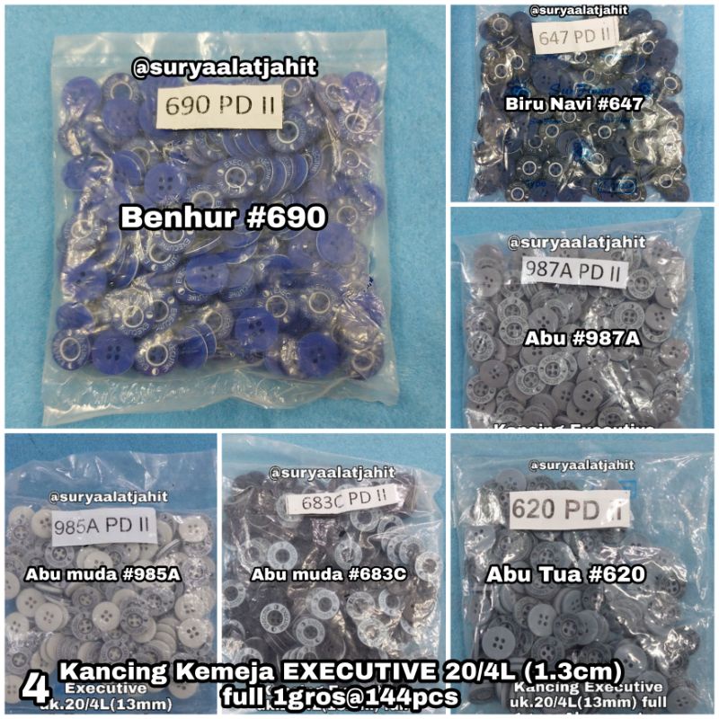 Kancing Kemeja Grafir Executive 20/4 Sunflower rp.23.000/144pcs